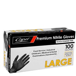 GLOVE BLACK NITRILE POWDER FREE LARGE 100S(10) # C-GN0042 CAPRI