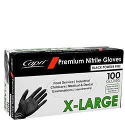 GLOVE BLACK NITRILE POWDER FREE EXTRA LARGE 100S(10) # C-GN0043 CAPRI