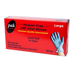 GLOVES VINYL BLUE POWDER FREE LARGE 100S(10) # GLOVES-B-L-PF PAK