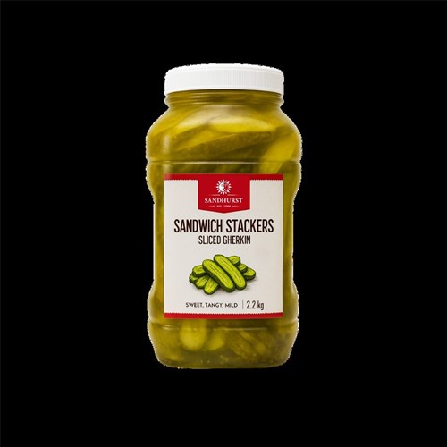 GHERKINS SLICED SANDWICH STACKERS PET 2.2KG(6) # SLGHER2.2 SANDHURST
